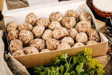 Frozen burger patties with beef before cooking. Freezing in the freezer.