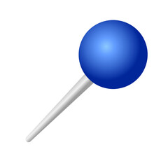 Blue push pin icon on transparent background. Realistic thumbtack illustration for notes, maps, and reminders. Drawing pin. Pushpin PNG. Ball pin marker.