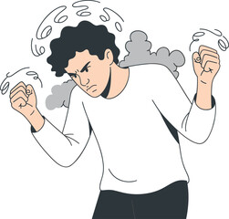 Angry Man Character Vector Illustration with Fists Clenched and Steam Coming Off Head, Representing Frustration, Stress, and Rage