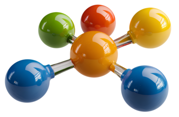 shiny colored molecular model isolated on a transparent background.