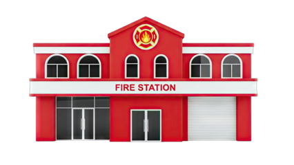 Fire Station Building Illustration on White Background