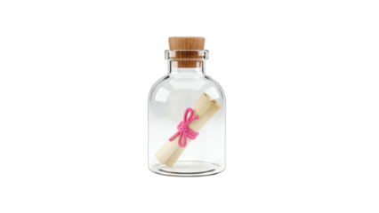 Message in a Bottle: Rolled Paper with Pink Ribbon