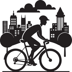 Cyclist commuting on an eco-bike through a modern