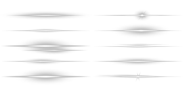 White horizontal light effect of lens flares. Ideal for PNG Christmas banners, futuristic designs, or magical light effects with silver shine. Luminous neon lines isolated on trasparent backgound.