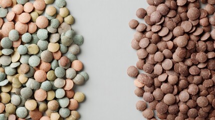 Two overlapping images of small, round, chocolate-colored candies.