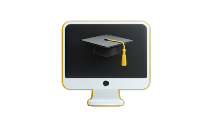Online Education: Graduation Cap on Computer Screen
