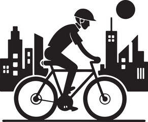 Cyclist commuting on an eco-bike through a modern