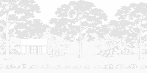 Obraz premium Simple sketch of a small building nestled among tall trees and grass