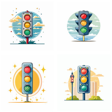 Download Illustrated traffic signals set colorful vector images of stoplights depicting safety directions and regulations suitable for various visual projects