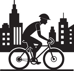 Cyclist commuting on an eco-bike through a modern