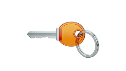 Orange Key with Ring on White Background