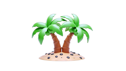 Palm Trees on a Miniature Island Isolated on White