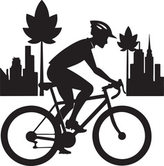 Cyclist commuting on an eco-bike through a modern