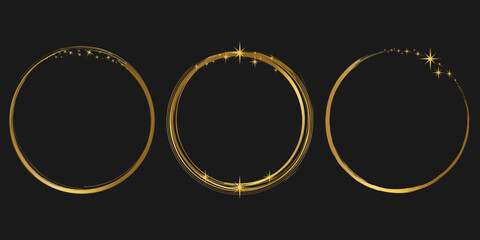 Gold round frame. Gold ring design with sparkling star decoration.