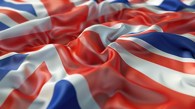 United Kingdom Flag flow blowing wind close up nation stage background.