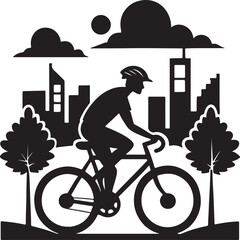 Cyclist commuting on an eco-bike through a modern