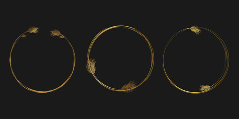 Gold round frame. Gold ring design with Palm leaf decoration