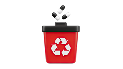 Pills being thrown into a recycling bin - Healthcare concept