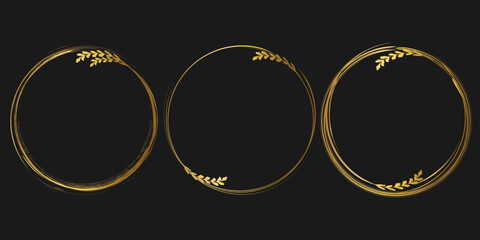 Gold round frame. Gold ring design with leaf decoration