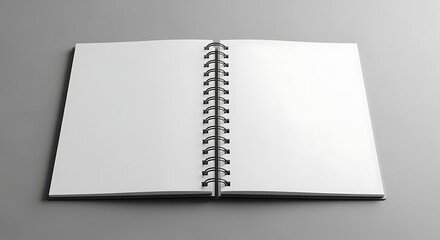 Open blank white spiral bound notebook on gray surface pages