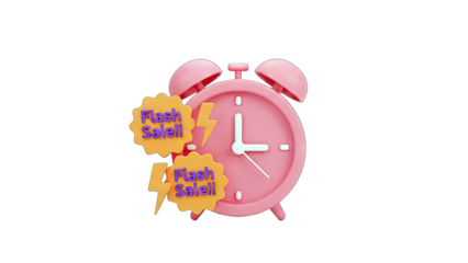 Pink Alarm Clock with Flash Sale Badges on White Background