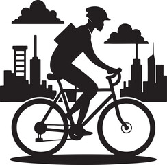 Cyclist commuting on an eco-bike through a modern