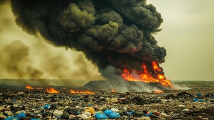 Devastating Landfill Fire - A Scene of Environmental Destruction and Pollution.