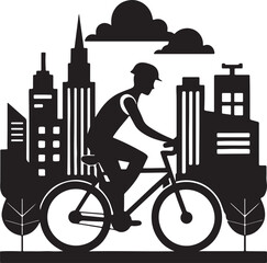 Cyclist commuting on an eco-bike through a modern