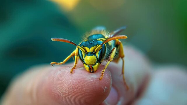 close-up of a wasp biting. Selective focus