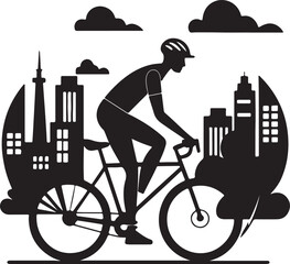 Cyclist commuting on an eco-bike through a modern