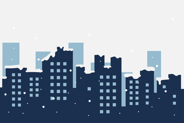 Obraz premium dark blue vector flat design city silhouette panorama winter theme snow cold weather