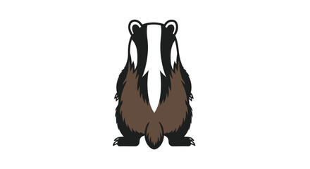 A stylized illustration of a badger facing forward with dark and light markings