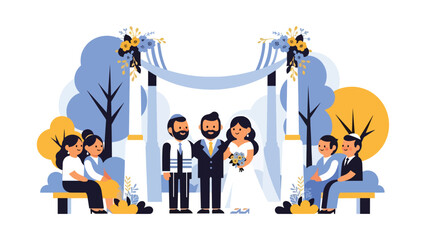 Jewish wedding ceremony under chuppah illustrated in modern flat vector style, sacred and joyful moment, ideal for cultural and religious storytelling