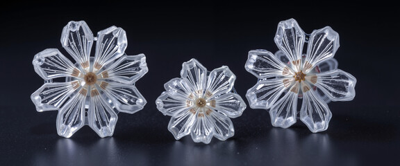 Transparent crystal flowers displayed on dark background  