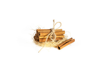 Rustic Straw Nest Cinnamon Sticks Bundle Isolated