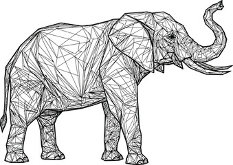 Geometric elephant illustration with line art on a clean white background