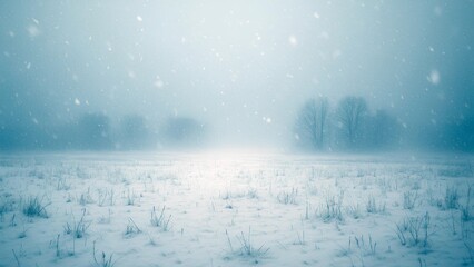 Fototapeta premium blizzard in open winter field with heavy snowfall cinematic wide shot for dramatic landscape