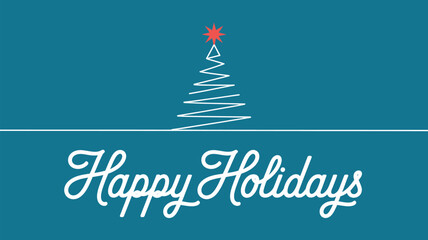 happy holidays greeting card with minimalist christmas tree line design festive winter celebration typography illustration on blue background © muhammad