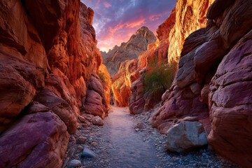 Breathtaking Passage Through Red Canyon Under Colorful Sky