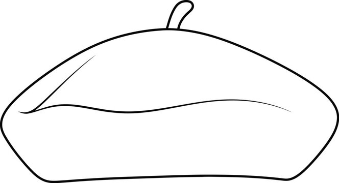 Minimalist line art illustration of a classic french beret on a white background