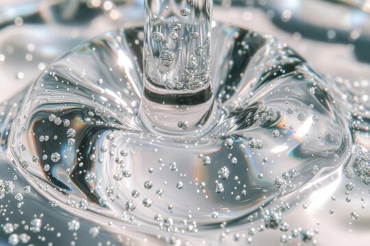 Thick transparent liquid with softly glowing particles suspended inside. An abstract background suitable for beauty, skincare, wellness, or clean design concepts.