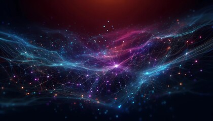 Abstract digital network connections, intricate data flow, interconnected lines and glowing particles