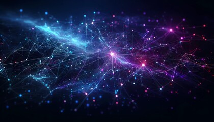 Abstract digital network connections, intricate data flow, interconnected lines and glowing particles