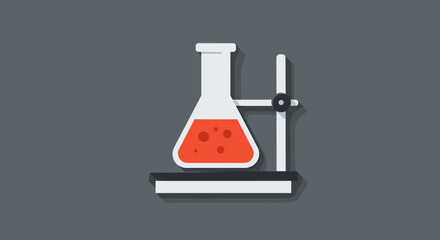 Laboratory flask with red liquid on stand in minimalist style
