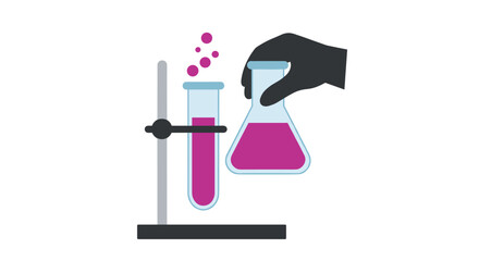 Laboratory equipment with test tubes and flask featuring chemical experiment design