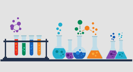 Colorful laboratory equipment with test tubes in flat design