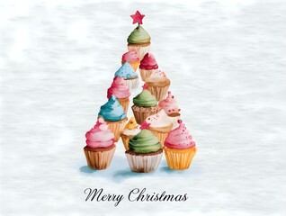 christmas tree with cupcakes