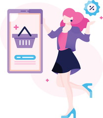 E-Commerce and Online Shopping Flat Vector Illustrations Pack with Digital Marketing Concepts