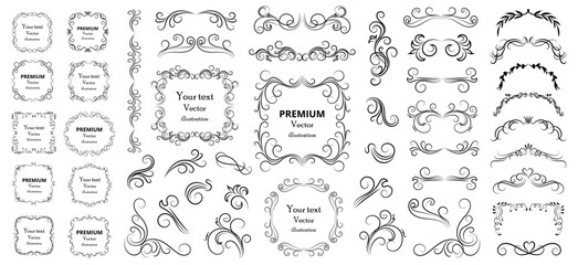 Calligraphic design elements . Decorative swirls or scrolls, vintage frames , flourishes, labels and dividers. Retro vector illustration