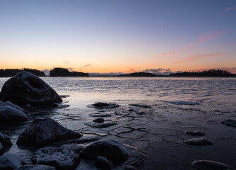 Freezing lake before sunrise